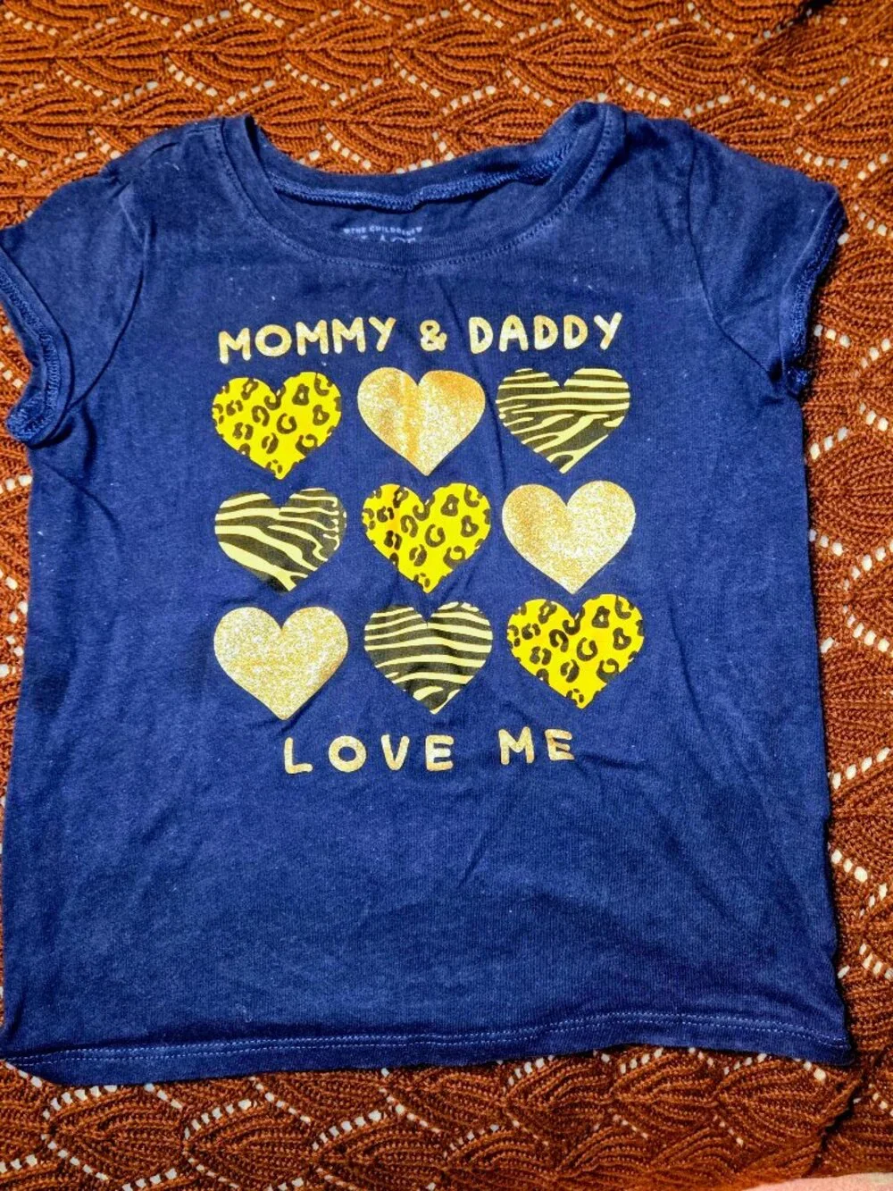 🦄5/$15🦄Children's Place Toddler Girls Mommy & Daddy Love Me Navy Glitter Heart